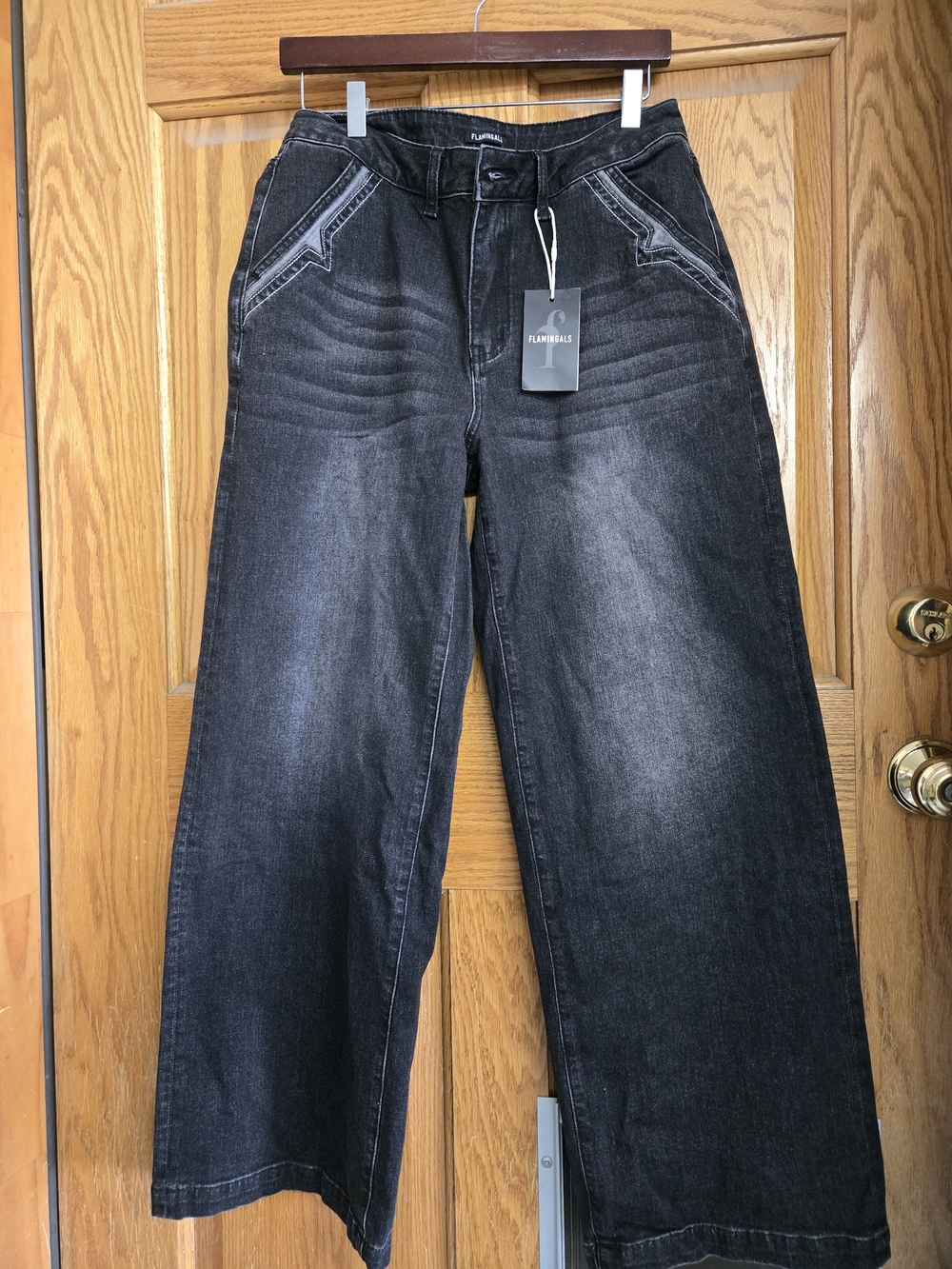 FLAMINGALS Wide Leg Black Washed Jeans